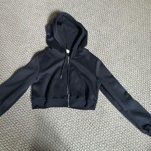 Women's Hooded Black Cropped Zip Up Jacket
